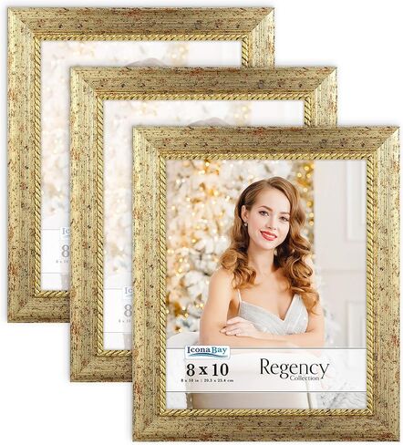 إطارات صور Icona Bay مقاس 5 × 7 (ذهبية، 3 عبوات)، إطارات صور على الطراز الباروكي الفرنسي مقاس 5 × 7، مثبتة على الحائط أو سطح الطاولة، مجموعة ريجنسي in Kuwait