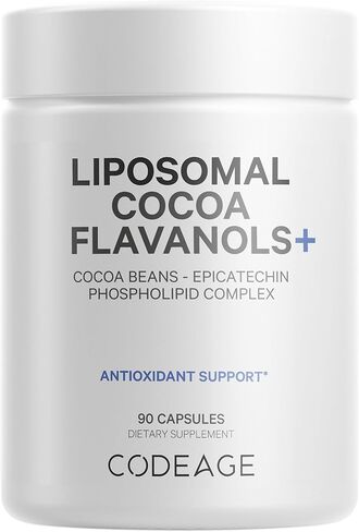 مكمل Codeage Liposomal Cocoa Flavanols - فلافانول الكاكاو - فلافونويد الإبيكاتشين - تركيبة CocoHeart عالية الفلافانول - حبوب الكاكاو المضادة للأكسدة ودعم صحة القلب - نباتي، غير معدل وراثيًا - 90 كبسولة in Kuwait