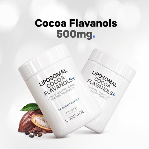 مكمل Codeage Liposomal Cocoa Flavanols - فلافانول الكاكاو - فلافونويد الإبيكاتشين - تركيبة CocoHeart عالية الفلافانول - حبوب الكاكاو المضادة للأكسدة ودعم صحة القلب - نباتي، غير معدل وراثيًا - 90 كبسولة in Kuwait