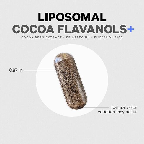 مكمل Codeage Liposomal Cocoa Flavanols - فلافانول الكاكاو - فلافونويد الإبيكاتشين - تركيبة CocoHeart عالية الفلافانول - حبوب الكاكاو المضادة للأكسدة ودعم صحة القلب - نباتي، غير معدل وراثيًا - 90 كبسولة in Kuwait