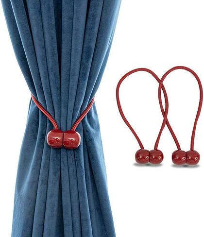 Fullgaden 2 Packs Magnetic Curtain Tiebacks with Unique Wooden Balls,Classic European Window Tie Backs Holders for Home Office Kitchen Sheer Blackout Panels, Black in Kuwait