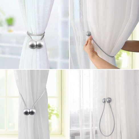 Fullgaden 2 Packs Magnetic Curtain Tiebacks with Unique Wooden Balls,Classic European Window Tie Backs Holders for Home Office Kitchen Sheer Blackout Panels, Black in Kuwait