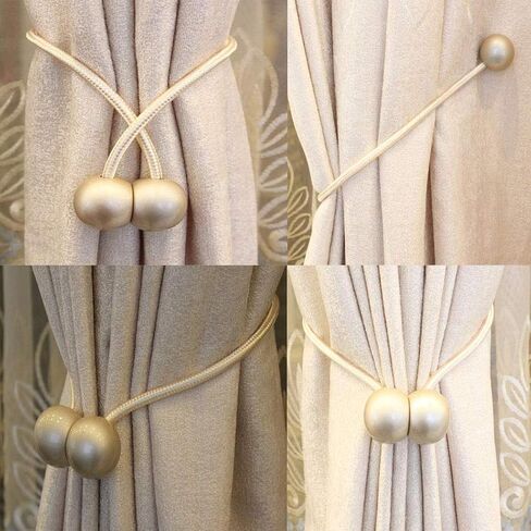 Fullgaden 2 Packs Magnetic Curtain Tiebacks with Unique Wooden Balls,Classic European Window Tie Backs Holders for Home Office Kitchen Sheer Blackout Panels, Black in Kuwait