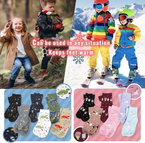 Munya Munya Wool Socks for Kids Boys Girls Winter Warm Wool Hiking Thick Boot Cozy Crew pile Socks 6 Pairs in Kuwait