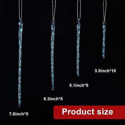 Glass Icicle 3.5-7.8 Inch Twisted Glass Icicle Christmas Ornaments Icicle Decorations Hanging (Clear,54 Pcs) in Kuwait