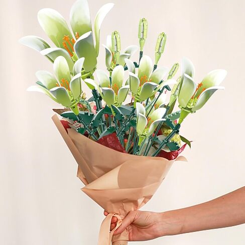 PAN TASY Lily Bouquet Building Set, Artificial Plant Flowers, Home Decor Accessory for Adults, Botanical Collection Gifts for Mother's Day, Birthday, 518 PCS (KK0002) in Saudi Arabia