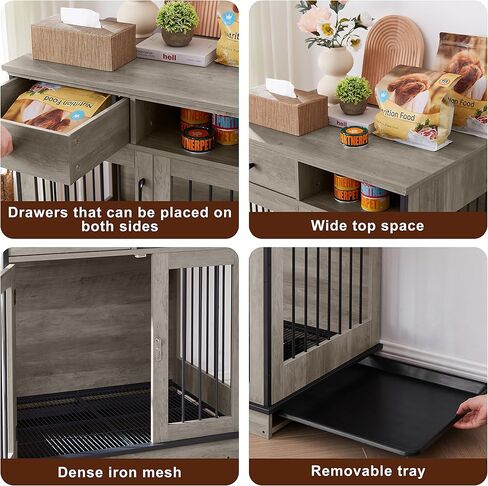 Lostcat Furniture Dog Crate,Dog Crate Furniture with Drawer,Pet Kennels with Double Doors,32in Decorative Wooden kennels,Easy Installation,for Small Medium Dogs (Grey) in Kuwait