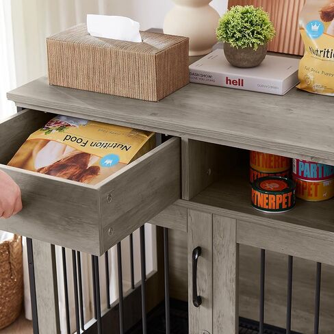 Lostcat Furniture Dog Crate,Dog Crate Furniture with Drawer,Pet Kennels with Double Doors,32in Decorative Wooden kennels,Easy Installation,for Small Medium Dogs (Grey) in Kuwait