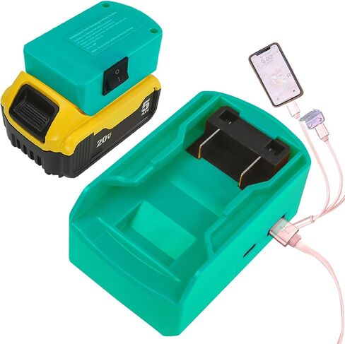 محول شاحن USB GGBOOMGG لبطارية Dewalt 20V، 2 حزمة USB ومنفذ نوع C شحن سريع محولات بطارية أداة الطاقة مع مفتاح أمان للهواتف المحمولة وأجهزة الكمبيوتر المحمولة، إلخ in Saudi Arabia