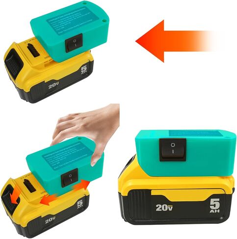 محول شاحن USB GGBOOMGG لبطارية Dewalt 20V، 2 حزمة USB ومنفذ نوع C شحن سريع محولات بطارية أداة الطاقة مع مفتاح أمان للهواتف المحمولة وأجهزة الكمبيوتر المحمولة، إلخ in Saudi Arabia