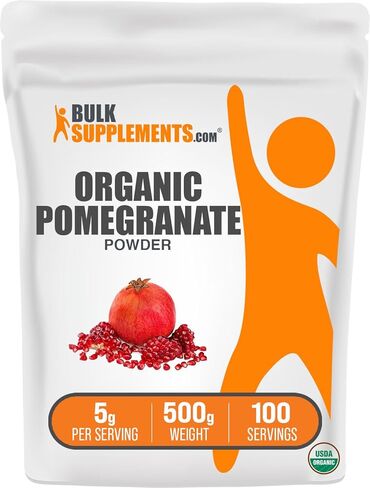 BULKSUPPLEMENTS.COM مسحوق الرمان العضوي - مكمل الرمان لدعم المناعة، مسحوق الرمان العضوي - عضوي، خالي من الغلوتين، وبدون إضافة سكر، 5 جرام لكل وجبة، 250 جرام (8.8 أونصة) in Kuwait