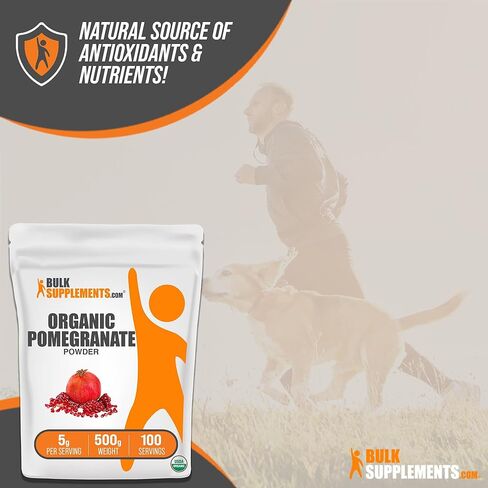 BULKSUPPLEMENTS.COM مسحوق الرمان العضوي - مكمل الرمان لدعم المناعة، مسحوق الرمان العضوي - عضوي، خالي من الغلوتين، وبدون إضافة سكر، 5 جرام لكل وجبة، 250 جرام (8.8 أونصة) in Kuwait