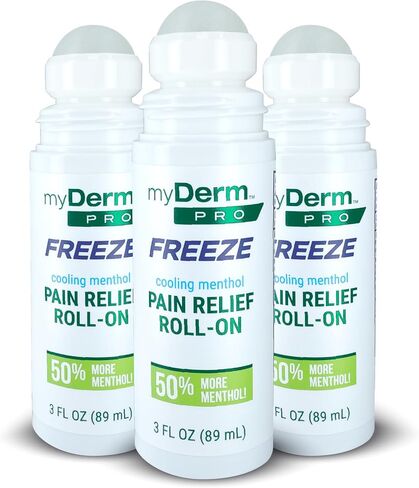 Myderm PRO Freeze Roll-On، 3 أونصة سائلة - قوة إضافية 6٪ مينثول - أسطوانة ICY للمرفقين والمفاصل والعضلات - دعم موضعي بدون استخدام اليدين - صنع في الولايات المتحدة الأمريكية in Kuwait
