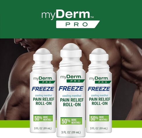 Myderm PRO Freeze Roll-On، 3 أونصة سائلة - قوة إضافية 6٪ مينثول - أسطوانة ICY للمرفقين والمفاصل والعضلات - دعم موضعي بدون استخدام اليدين - صنع في الولايات المتحدة الأمريكية in Kuwait