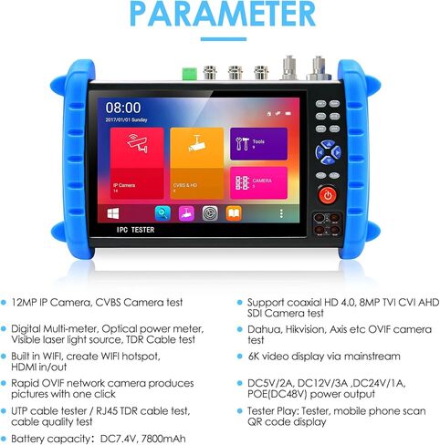 جهاز اختبار كاميرا CCTV من Rsrteng، IPCXS-ACHIMNORTUV، ميزات كاملة، شاشة لمس IPS مقاس 7 بوصة، جهاز اختبار CCTV مع HD-TVI HD-CVI AHD SDI IP، دعم كاميرا DMM OPM VFL TDR، ميزات POE W-I-F-I 4K HDMI in Kuwait