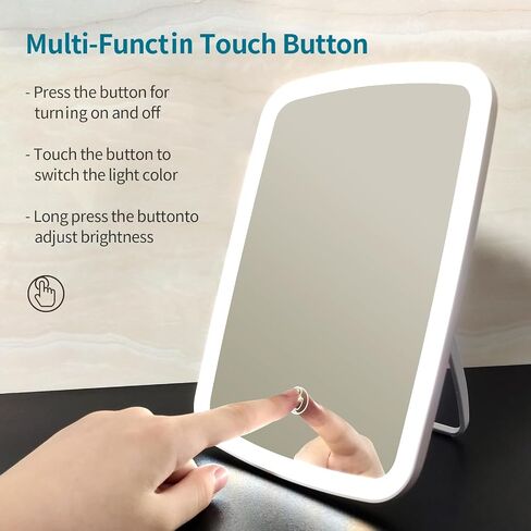 goteud Vanity Mirror with Lights, Makeup Mirror Touch Screen with 3 Color LED Lights Brightness Adjustable Portable USB Rechargeable in Saudi Arabia