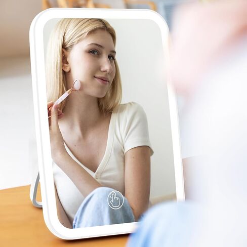 goteud Vanity Mirror with Lights, Makeup Mirror Touch Screen with 3 Color LED Lights Brightness Adjustable Portable USB Rechargeable in Saudi Arabia
