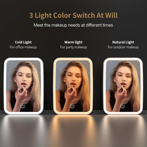goteud Vanity Mirror with Lights, Makeup Mirror Touch Screen with 3 Color LED Lights Brightness Adjustable Portable USB Rechargeable in Saudi Arabia
