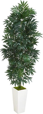 Nearly Natural 5’ Bamboo Palm White Planter Artificial Plant, Green in Saudi Arabia