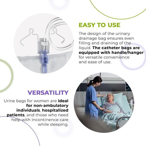 حقيبة تصريف البول من AMZ Medical Supply 2000 مل، 67.6 أونصة، عبوة من 3 أكياس قسطرة بول شفافة للرجال والنساء، أكياس بول PVC للاستعمال مرة واحدة للقسطرة مع أنبوب تصريف 48 بوصة، غرفة مضادة للارتجاع، مشبك in Kuwait