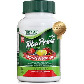 DEVA Tuba Prime Vegan Multivitamin Iron-Free High-Potency Vitamin & Mineral Dietary Supplement Antioxidants, Fruit & Veg Blend, Super Mushrooms, Probiotics, Prebiotics, Seeds, Herbs 90 Tabs 2-Pack in Kuwait