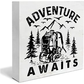 علامة صندوق خشبي للتخييم، ديكور منزلي، علامة خشبية مربعة للتخييم، ديكور مكتب، تخييم RV، كتلة خشبية، صندوق لوحة، علامة لرف المنزل، 5 × 5 بوصات in Kuwait