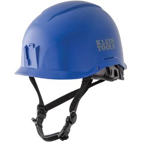 Klein Tools 60147 Safety Helmet, Non-Vented, Rechargeable Headlamp, Tested to Tough Industrial Hard Hat Safety Standards, Blue