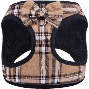 Soft Plaid Dog Harness, Adjustable No Pull Reflective Comfort Padded Pet Vest for Dogs (Brown&Blue, 2X-Small)