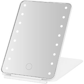 MELANNCO Folding Black LED Vanity Mirror, Dimmable LED Lights, Compact Packable Mirror, Rechargeable, Great for Travel