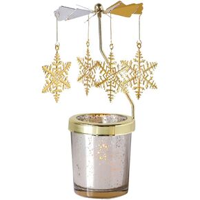 Holibanna Rotating Candlestick Christmas Carousel Spinning Tea Light Gold Candle Holder (Snowflake Gold)