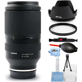 عدسة Tamron 70-180 مم f/2.8 Di III VXD لهاتف Sony E - تتضمن الحزمة الأساسية: عدسة غطاء توليب، فلتر للأشعة فوق البنفسجية، قلم تنظيف، منفاخ، قطعة قماش من الألياف الدقيقة ومجموعة تنظيف in Kuwait