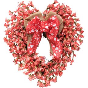 Bibelot Valentine’s Day Wreath for Front Door, 18" Red Artificial Forsythia Heart Wreath with Bow, Spring/Summer Front Door Wreath for Wedding Window Home Wall Indoor/Outdoor Decor in Kuwait