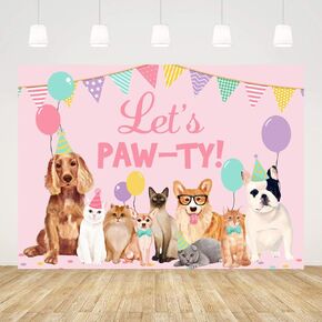 تيكوينكو خلفيات بعبارة Let's Paw-ty Happy Birthday مقاس 7 × 5 قدم بتصميم عبارة Let's Paw-ty Happy Birthday والجراء والكلب والقطط والحيوانات الاليفة، لافتة عيد ميلاد للفتاة الوردية لحفلات اعياد الميلاد