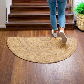 Boho Oval Jute Rug All Natural Soft Jute Braided Hand-Woven Carpet Natural Beige 5' x 7' in Kuwait