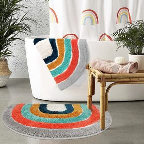 Jhua Bathroom Rugs, Half Round Area Rug Indoor Floor Mat, Non Slip Half Circle Rug Fluffy Carpet, Soft Fuzzy Shaggy Throw Rugs for Living Room Bedroom Bathroom Kitchen Home Decor (Rainbow 2) in Kuwait