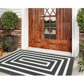 Lahome Black and White Entryway Rug, 3x5 Modern Washable Rug for Front Door Mat Woven Cotton Area Rug, Geometric Indoor Outdoor Patio Rugs Contemporary Porch Carpet for Bedroom Backyard