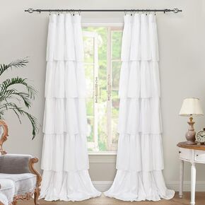 DriftAway Semi Sheer Linen Blend Textured Window Curtains Ruffle 2 Panels 84 Inch Chic Farmhouse Vintage for Bedroom Living Room Children Light Filtering Rod Pocket Drapes in Kuwait