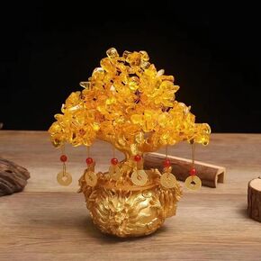 BAEK Crystal Bonsai Citrine Tree Money Tree Feng Shui Decorative Blessing Bag Potted Plant (Golden Yellow) in Saudi Arabia
