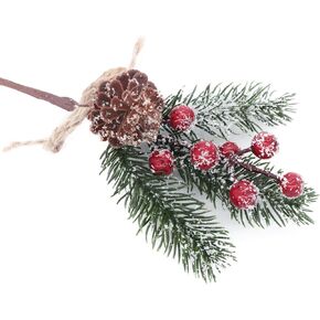 12 Pieces Artificial Pine Picks Christmas Tree Picks with Red Berries Pinecones Bowknot Artificial Pine Branches Stems Frosted Holly Spray for Winter Decoration Xmas Party DIY Crafts (12, Red) in Kuwait
