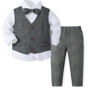 Xingwu Textitle Baby Boys' 3-Piece Fake Vest Set with Dress Shirt, Vest, Pants, and Tie（The Vest is not Removable）
