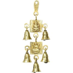 Indian Accent 5 Bells Brass Hanging Hindu God Ganesha and Goddess Laxmi Ji Statue Engraved for Luck Home Temple Use in Saudi Arabia