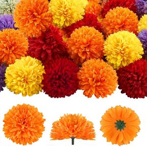 40 قطعة من رؤوس زهور القطيفة مقاس 2.75 بوصة، زهور صناعية من الحرير القطيفة لديكور المنزل لديوالي DIY إكليل إكليل حرفي لحفلات الزفاف وحفلات الزفاف المكسيكية وديكور الهالوين للعام الجديد (مزيج-1) in Kuwait