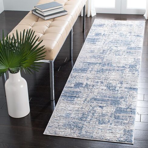 SAFAVIEH Amelia Collection Runner Rug - 2'2" x 6', Blue & Grey, Modern Abstract Distressed Design, Non-Shedding & Easy Care, Ideal for High Traffic Areas in Living Room, Bedroom (ALA786M) in Saudi Arabia