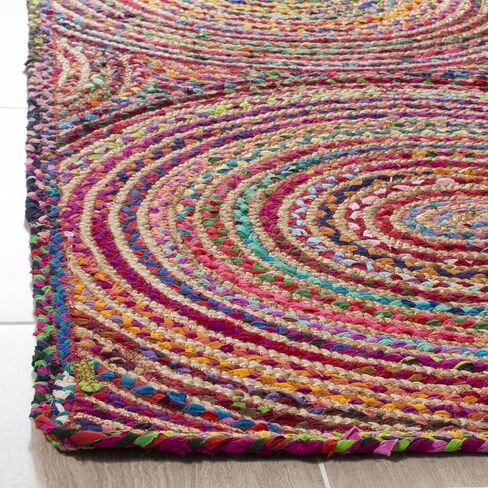 SAFAVIEH Cape Cod Collection Area Rug - 9' x 12', Red & Multi, Handmade Boho Braided Circles Jute & Cotton, Ideal for High Traffic Areas in Living Room, Bedroom (CAP203A) in Saudi Arabia