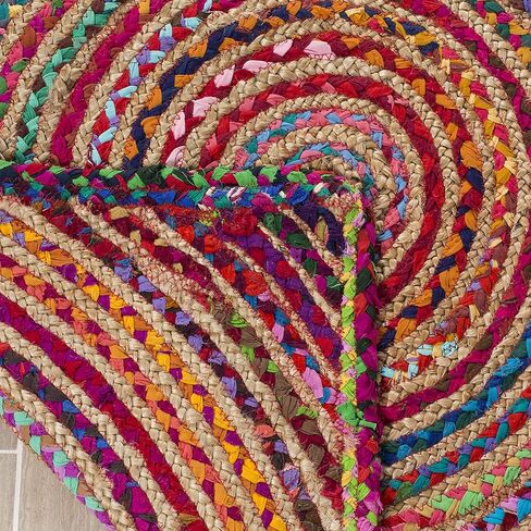 SAFAVIEH Cape Cod Collection Area Rug - 9' x 12', Red & Multi, Handmade Boho Braided Circles Jute & Cotton, Ideal for High Traffic Areas in Living Room, Bedroom (CAP203A) in Saudi Arabia