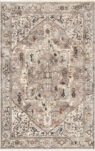 nuLOOM Vintage Harriet Medallion Fringe Area Rug, 8' x 10', Light Brown in Saudi Arabia