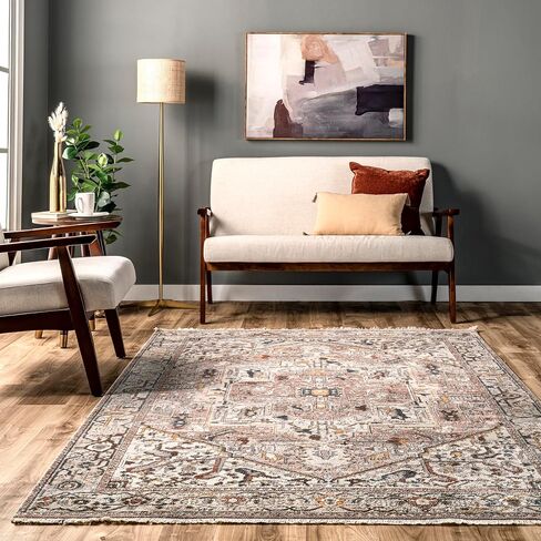 nuLOOM Vintage Harriet Medallion Fringe Area Rug, 8' x 10', Light Brown in Saudi Arabia