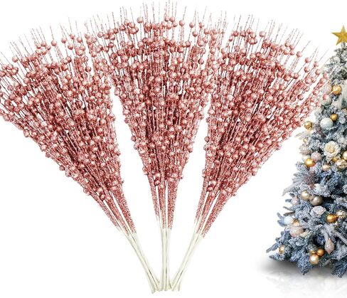 18 Pack Artificial Glitter Berry Stem Ornaments 15.7in Decorative Christmas Picks Glittery Bead Sticks Branches for Christmas Tree Decor DIY Wreath Crafts Home Decor (Red) in Saudi Arabia