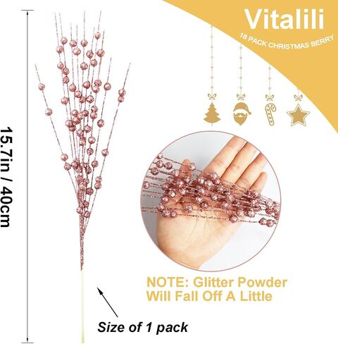 18 Pack Artificial Glitter Berry Stem Ornaments 15.7in Decorative Christmas Picks Glittery Bead Sticks Branches for Christmas Tree Decor DIY Wreath Crafts Home Decor (Red) in Saudi Arabia