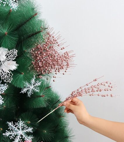18 Pack Artificial Glitter Berry Stem Ornaments 15.7in Decorative Christmas Picks Glittery Bead Sticks Branches for Christmas Tree Decor DIY Wreath Crafts Home Decor (Red) in Saudi Arabia